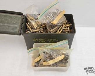 1638  Over 300 Reloading Brass In Metal Ammo Box
