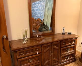 Heavy wood dresser with mirror