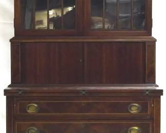 218 - Hepplewhite Inlaid Tambour Bookcase Secretary 72x36x19
