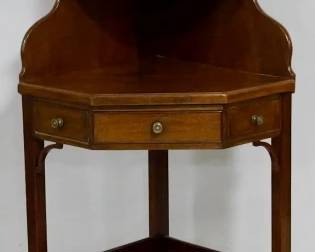 3922 - Period mahogany corner shelf w/ drawer 64 x 24 x 18
