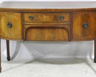 3914 - English inlaid bow front brandy board 36 x 54 x 26.5 with key
