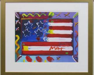 9024 - Flag with Heart Giclee by Peter Max 22 X 25
