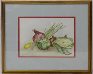 1238 - Jeanne Rich "Cut Veg" Watercolor on Paper 13.5x16.5
