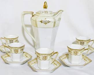 274 - Noritake Porcelain Chocolate Set Pitcher, 5 cups & saucers

