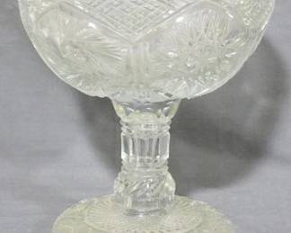 3227 - Large Heavily Cut Glass Compote 10x9"
