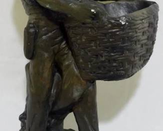 1031 - Man with Basket Chalkware Sculpture 17"
