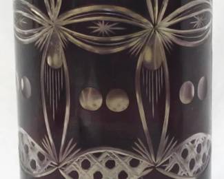 953 - Bohemian Ruby Cut To Clear Lidded Jar
