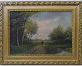 1232 - Unkown Artist "Church on a Distance" Oil on Board 19.5x25.5
