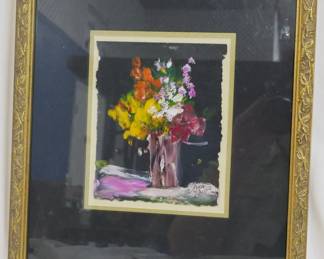 278 - Original Floral by Anna Sandhu Ray 13x14.5 Ex Wife of James Earl Ray
