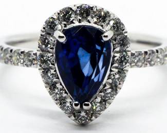28w - Platinum Pear Cut Sapphire & Diamond Ring Size 6.5 2.56 Carat Blue Sapphire .61 Carats Diamonds Jewelry Appraisal Report $13,920 DISCLAIMER: If you are not an established customer with bid history with B&H, the only acceptable forms of payment for this item will be via wire transfer or cash.
