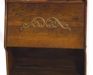 128 - Vintage Oak Carved Larkin Desk 63x31x12
