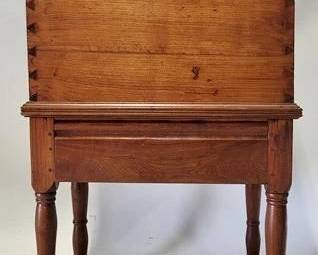 4213 - Southern Pine Primitive Sugar Chest dovetailed & pegged construction turned legs 39 x 25 x 17
