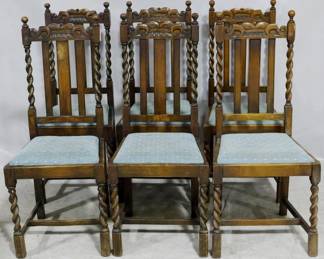 3929 - Matching set of 6 oak barley twist chairs 41 x 16 x 16
