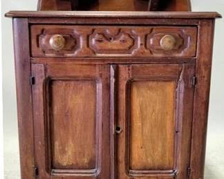 4225 - 20th Century Fruitwood Washstand with key, backsplash w/ candlestands 38 x 28 x 14
