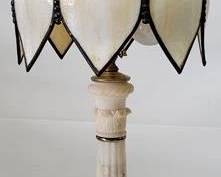 4265 - Vintage Marble Lamp, Slag Glass Shade 29" You are buying a used as-is electric/electronic item. We do not guarantee all components are present, and if it is not expressly stated, it is untested.

