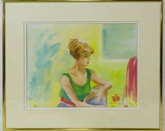 1233 - Gretchen Scales "Lady with Hair Up" Watercolor 17x31
