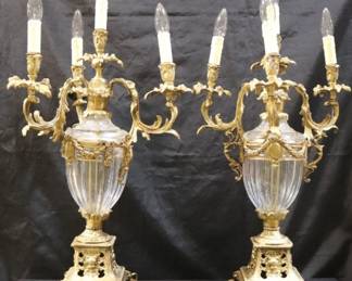 746 - Monumental Martin Benito Pair Candelabra Electrified, brass & crystal 29" Tall You are buying a used as-is electric/electronic item. We do not guarantee all components are present, and if it is not expressly stated, it is untested.
