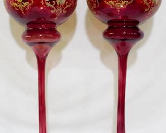 701 - Tall Pair Cranberry Overlay Vases 20"
