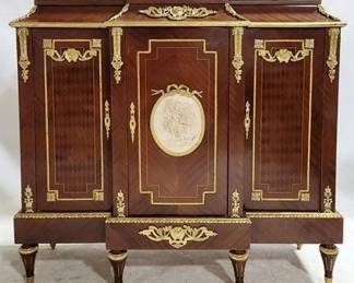 4149 - French Marquetry Inlaid Server w/ Cameo Brass Ormolu 43 x 46 x 18
