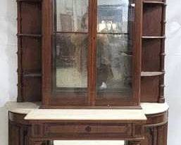 4151 - Victorian Walnut Marble Top Etagere 79 x 49 x 17 some molding losses, needs supports for shelves
