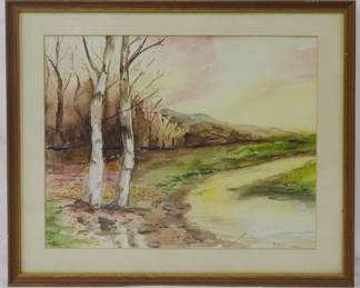 1246 - E.R.F. "By the Stream" 1966 Watercolor 12.5x10.5
