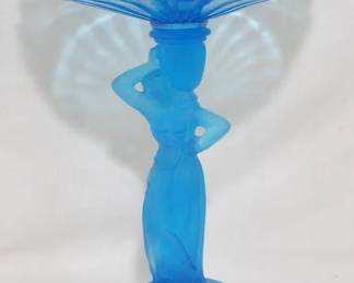 3209 - Fostoria Glass Rebecca Ribbon 13" Compote copper blue satin
