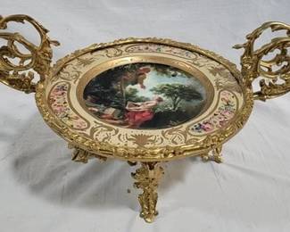 706 - Porcelain Inset Elevated Plate w/ Ormolu 10x18x12.5
