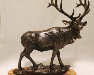 62 - Bronze Elk Statue mounted on wood base 18" t x 15" w
