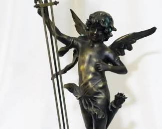 276 - Figural Pendulum Clock 37.5" Marble base You are buying a used as-is electric/electronic item. We do not guarantee all components are present, and if it is not expressly stated, it is untested.
