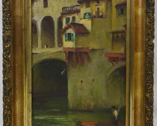 1226 - Eliot Clark "Canal" Oil on Canvas Frame 15x11
