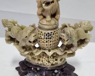 4262 - Asian Soapstone Bottle w/ Dragons, 7 x 7
