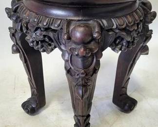 4238 - Heavily Carved Asian Marble Inset Plant Stand 15 x 11
