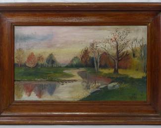 1253 - Unsigned Oil on Canvas Frame "Lake" 22x32
