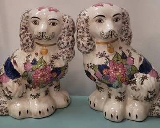 51 - Pair Staffordshire Dogs, Tobacco Leaf Design 11.5 x 9.5 x 4.5
