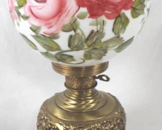 7244 - Vintage Rose Painted Globe Lamp - 26" Tall You are buying a used as-is electric/electronic item. We do not guarantee all components are present, and if it is not expressly stated, it is untested.
