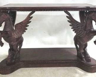 4150 - Carved Mahogany Winged Pegasus Table 29 x 45 x 20
