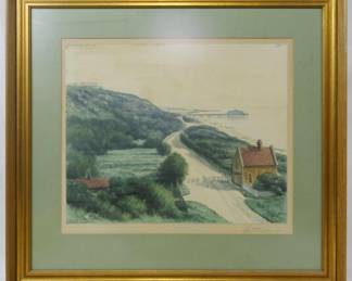 1229 - Grant Davidson "Gate House" 1895 Watercolor 22x24
