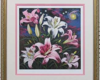 9035 - Lillies Starry Night Ltd Edition Giclee w/ COA by Vincent Van Gogh 22.5 X 23

