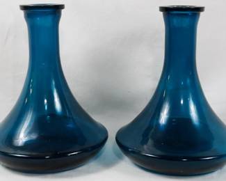 1125 - Pr Blue Art Glass Vases 11"
