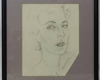 1254 - Gretchen Scales "Self Portrait" Pencil Sketch 15x12.5
