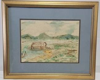 4283 - "Barn" by Thelma Preble Watercolor on Paper 18.5 x 22
