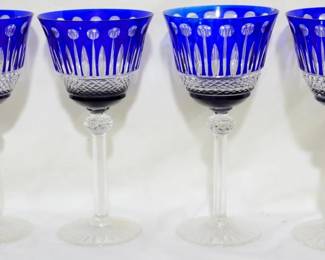 698 - 4 Godinger Crystal King Louis Blue Goblets 8.5"
