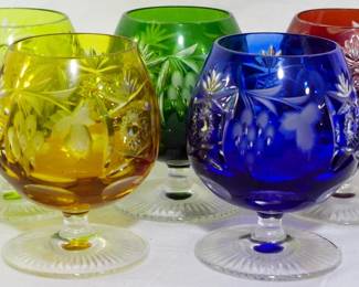 702 - 5 Multi Color Bohemian Brandy Snifters 4.5"
