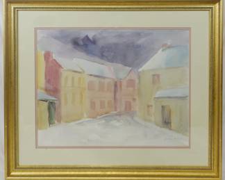 1231 - Gretchen Scales "Village in Ireland" Watercolor 1991 23.5x28
