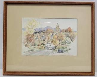 4276 - Autumn Street Scene by Susie Neikirk watercolor on paper 16 x 12.5
