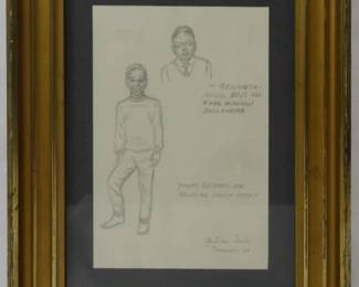 1262 - Gretchen Scales "Boy in Bermuda" Pencil Sketch 1986 14x10
