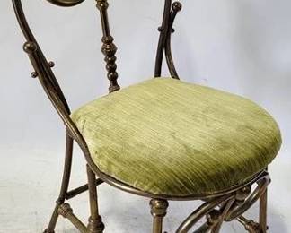 4239 - Vintage Brass Chair, Green Velvet Seat 33 x 15 x 17