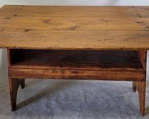 4228 - Primitive Pine Trestle Top Table / Bench with 4 pegs 28 x 59 x 36

