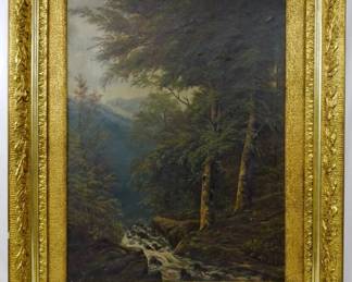 1223 - "Dark Forest" Oil on Canvas Frame by Durfe 1800s 37.5x31
