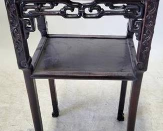 4215 - Heavily Carved Asian Marble Inset Stand 32 x 16.5 x 12.5
